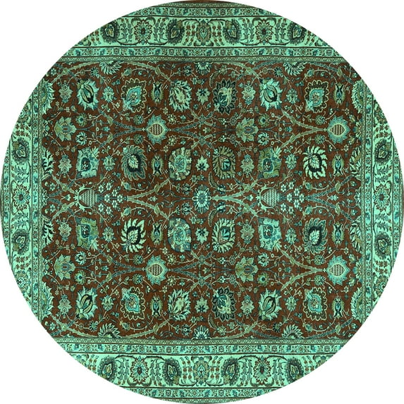 Ahgly Company Machine Washable Indoor Round Persian Turquoise Blue Traditional Area Rugs, 3' Round