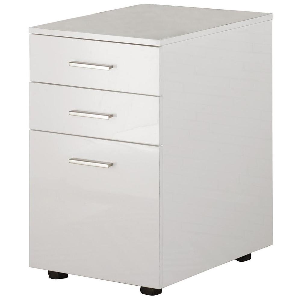 Modern Three Drawers Wooden File with Castors, White Walmart