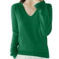 thumbnail image 5 of Htigea Soft Sweaters for Women Solid V Neck Jumpers Casual Long Sleeve Pullover Sweater Tops Green M, 5 of 7