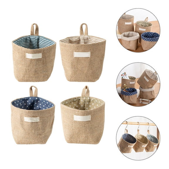 MERRYHAPY 4Pcs Bed Organizer Hanging Pockets in Assorted Colors Cotton Linen Storage Bags