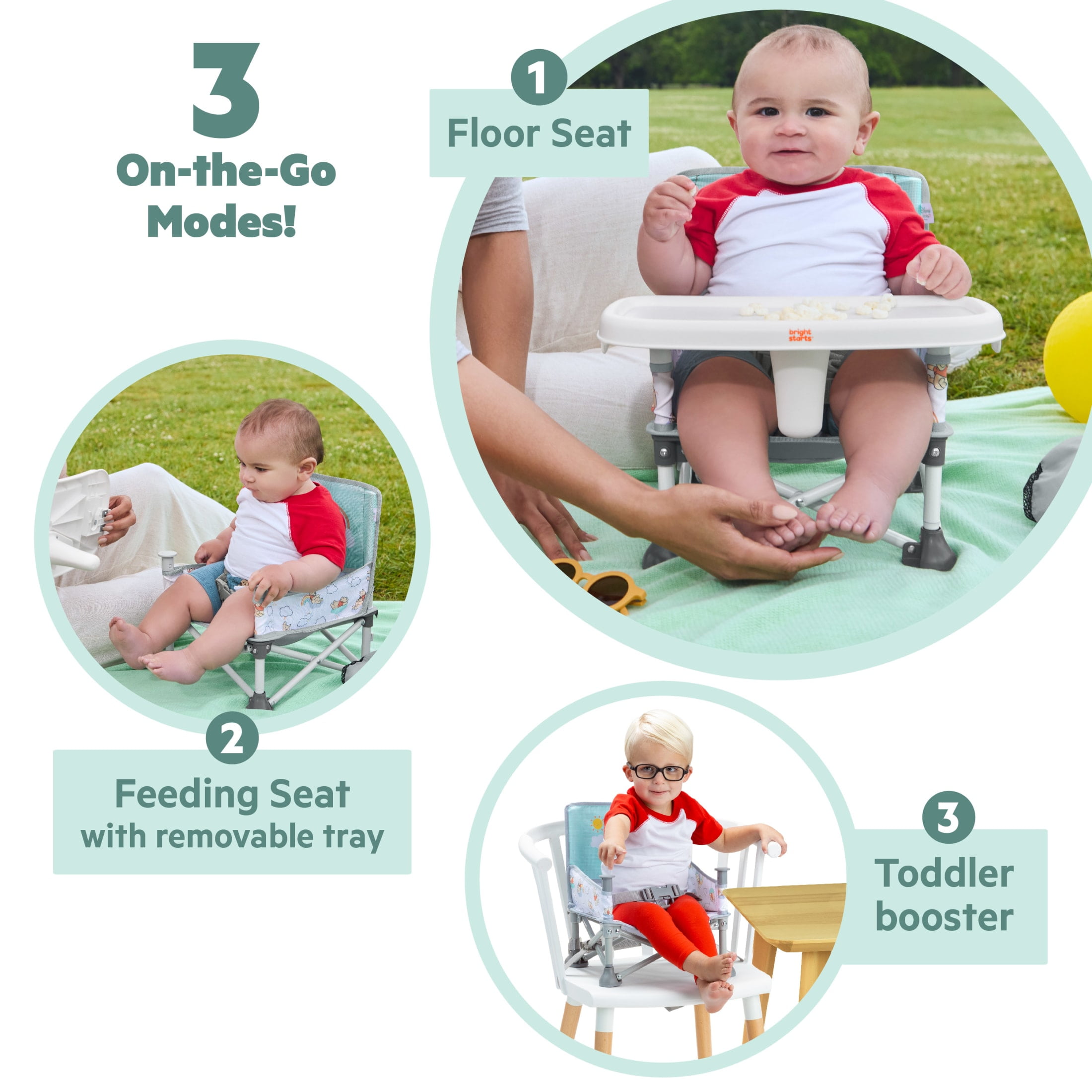 Bright Starts Disney Baby Pop 'N Sit Portable Booster, Winnie the Pooh, Infant to Toddler