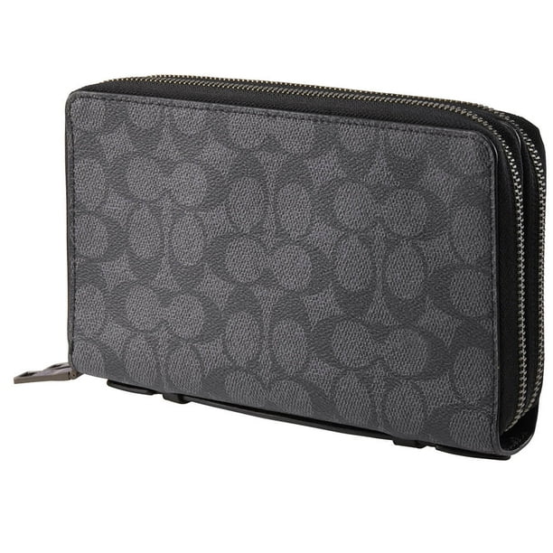 Coach Charcoal Double Zip Travel Organizer In Signature Canvas