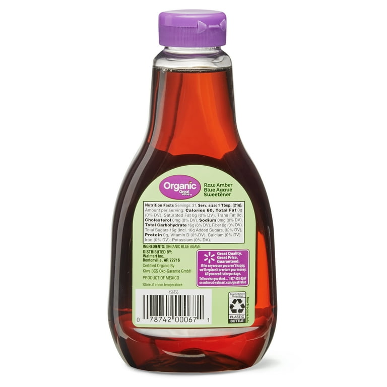 Great Value Organic Raw Amber Blue Agave Sweetener Sugar Substitute, 23.5  oz Bottle