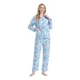 thumbnail image 3 of GLOBAL Conjunto de Pijama y Ropa de Descanso de Algodón para Mujer, Top de Manga Larga con Botones y Pantalones con Cintura Elástica y Cordón, Pijamas Suaves y Cómodos de Largo Completo para Mujer, P, 3 of 7