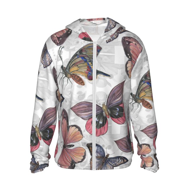 Fotbe Vintage Butterflies Chaqueta con Protección Solar UPF 50+ para Hombre y Mujer, Camisa con Capucha y Bolsillos-XX-Large