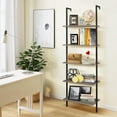 thumbnail image 5 of Wall Mounted Ladder Shelf with Drawers, 4 Tier Ladder Bookshelf with Metal Frame and Wood Shelf, Vintage Learning Bookcase for Living Room, Bedroom, Office (23.6"W x 11.8"D x 70.8"H, Rustic Brown), 5 of 18