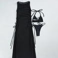 thumbnail image 6 of Brilliant Ladies Fashion Solid Color Lacing Split Bikini Sexy Women's Swimsuit Mesh Smock Suit Summer 2024(Black,S), 6 of 8