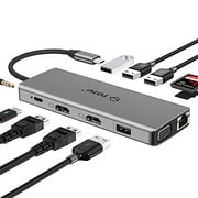 USB C Hub, TOTU 13-in-1 Type C Hub with Ethernet,4K USB C to 2 HDMI,VGA,2 USB3.0, 2 USB2.0,79W PD 3.0,SD/TF Cards Reader,Mic/Audio for Mac Pro/Type C Laptops (Windows Laptops Support Triple Display)