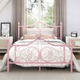 thumbnail image 2 of Amolife Queen Size Metal Platform Bed Frame With Vintage Butterfly Pattern Headboard & Footboard, Pink, 2 of 8