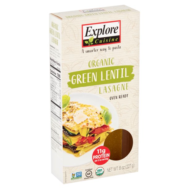 Explore Cuisine Organic Dry Green Lentil Lasagne Pasta, 8oz. Walmart