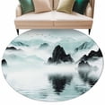 thumbnail image 2 of Traditional Ink Painting Round Living Room Rugs 5 ft, Chinese Green Theme Nature Landscape Washable Area Rug with Non-Slip Sturdy Edge Binding Round Carpet for Entryway Kitchen Bedroom Bathroom, 2 of 9