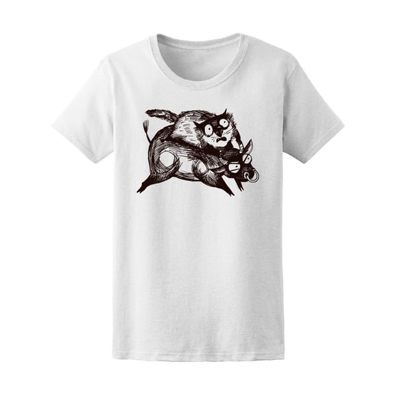 Funny Scared Kitten Riding Bull Tee Women's -Image by Shutterstock
