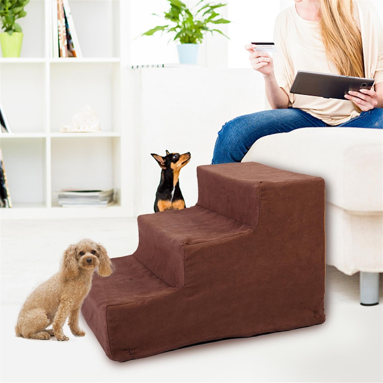Pefilos Non-Slip 3 Tiers Plastic Dog Ramp/Ladder, Dog Stairs and Steps for Small Dogs Cats, Best for Small Animals, Doggy, Kitty, Black Pefilos Non-Slip 3 Tiers Plastic Dog Ramp/Ladder, Dog Stairs and Steps for Small Dogs Cats, Best for Small Animals, Doggy, Kitty, Black