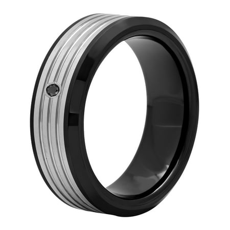 Men's Tungsten Black Diamond Accent Wedding Band - Mens Ring