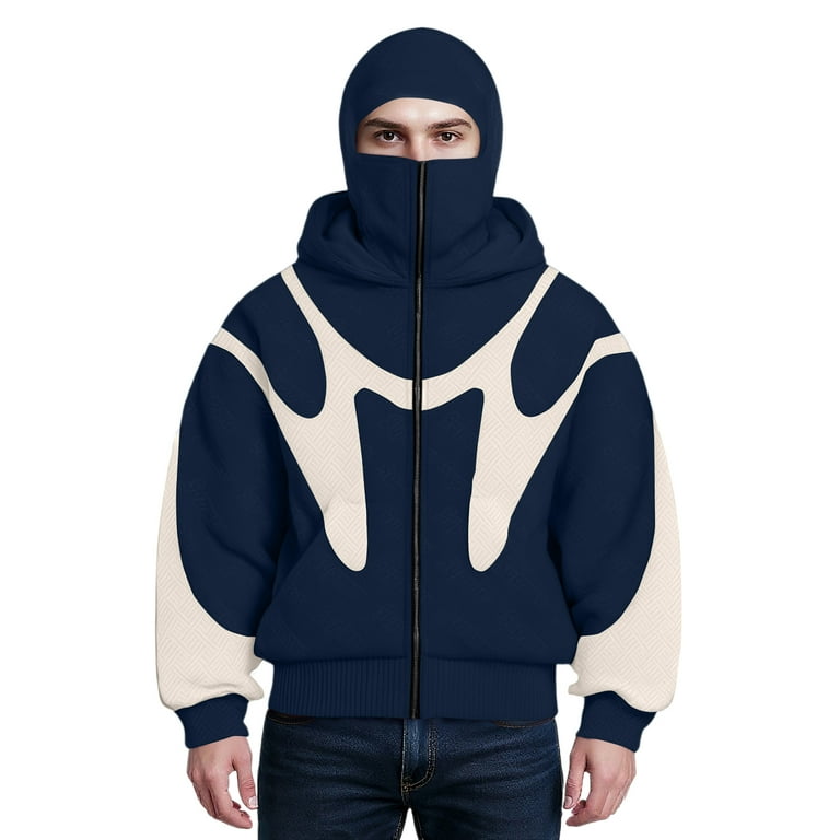 Homeyce Balaclava Ninja Zipper Hoodie Zip Up with Warm Face Mask