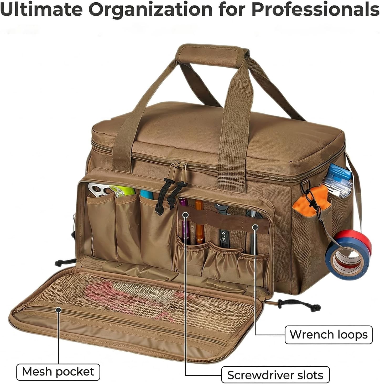 Heavy-Duty Canvas Tool Bag, Tool Pouches With Compartments, Heavy Duty Large Utility Bag With Anti-Friction Bottom for Electrician Repairman Carpenter Handyman(Black)