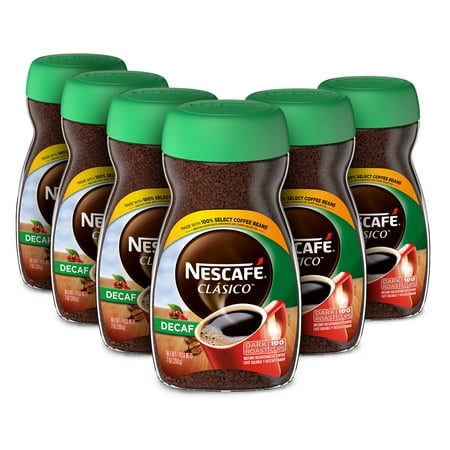 Nescafé Clasico Decaf, Dark Roast Instant Coffee 7 oz. (1 Box of 6)