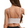 thumbnail image 3 of INSPIRE CHIC Women's Double Spaghetti Strap Slim Fit Longline Full Coverage Workout Padded Sports Bras S Khaki, 3 of 4