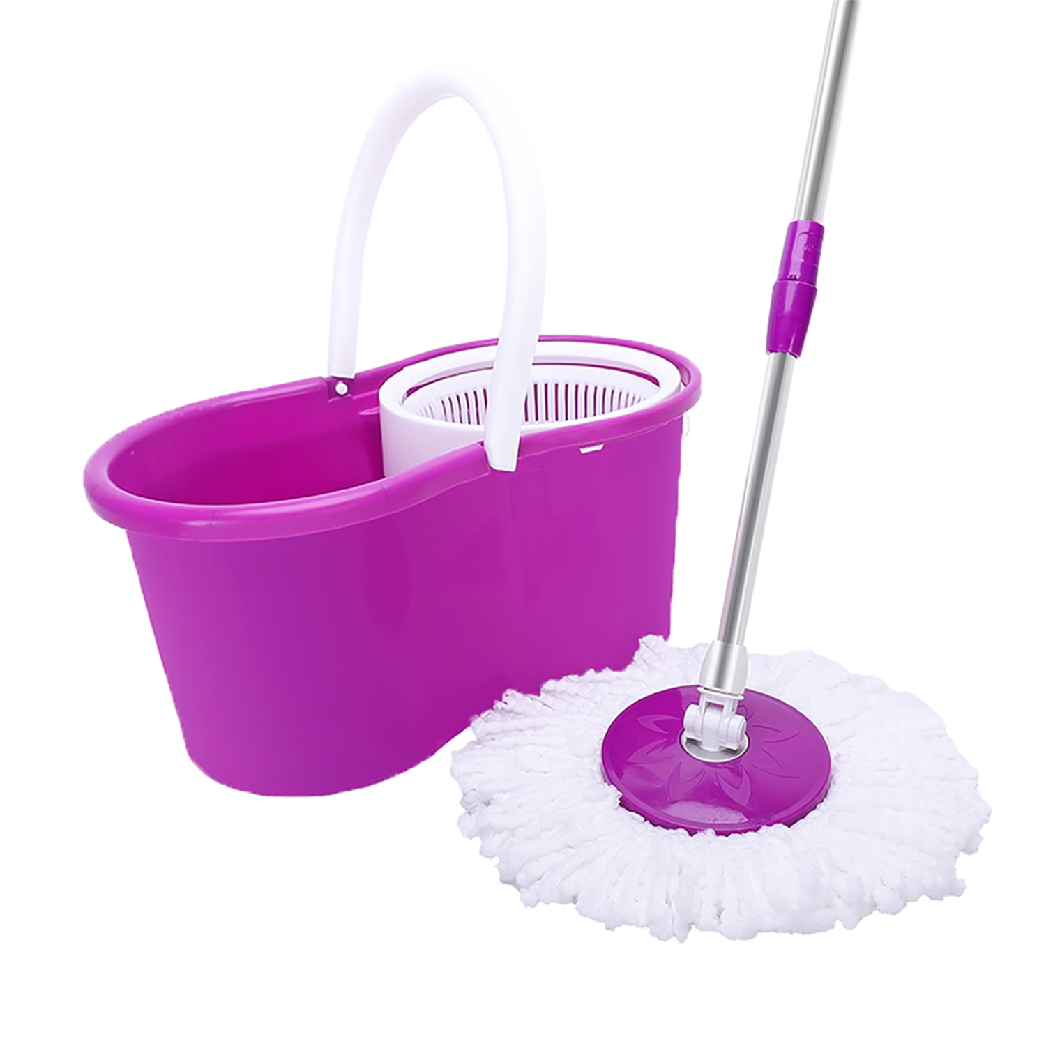 Kepooman 360-Degree Rotary Head Ultra Slim Microfiber Mop, Spin Mop and Bucket System with Stackable Bucket and 2 Machine Washable Microfiber Mop Heads, Purple