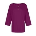 thumbnail image 5 of DENGDENG 3/4 Sleeve Tops for Women Dressy Summer Button Down Tshirts Elbow Sleeve Crew Neck Casual Shirts Business Three Quarter Length Blouses Trendy Petite Pullover Dark Purple XL, 5 of 6