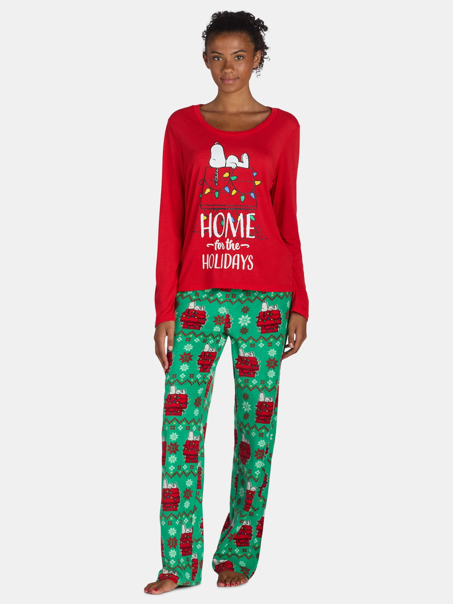 Peanuts Snoopy Women’s Home for the Holidays Matching Family Pajamas Set, 2-Piece