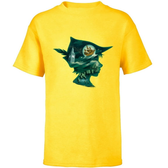 Disney Peter Pan & Wendy Silhouette of Adventure Disney  - Short Sleeve T-Shirt for Kids - Customized-Yellow