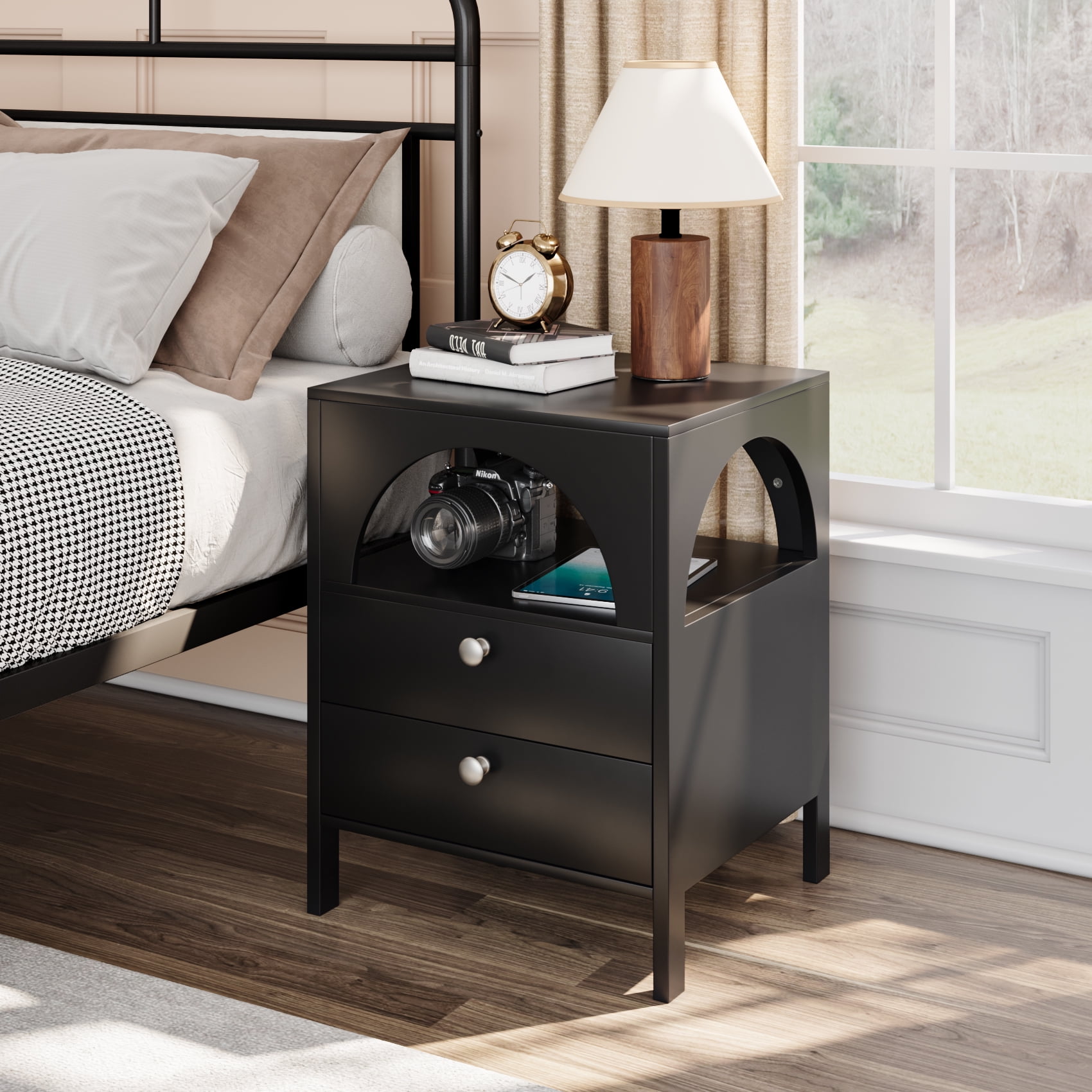 Semiocthome Modern Nightstand with 2 Drawers for Bedroom in Black Finish,Adult - Walmart.com