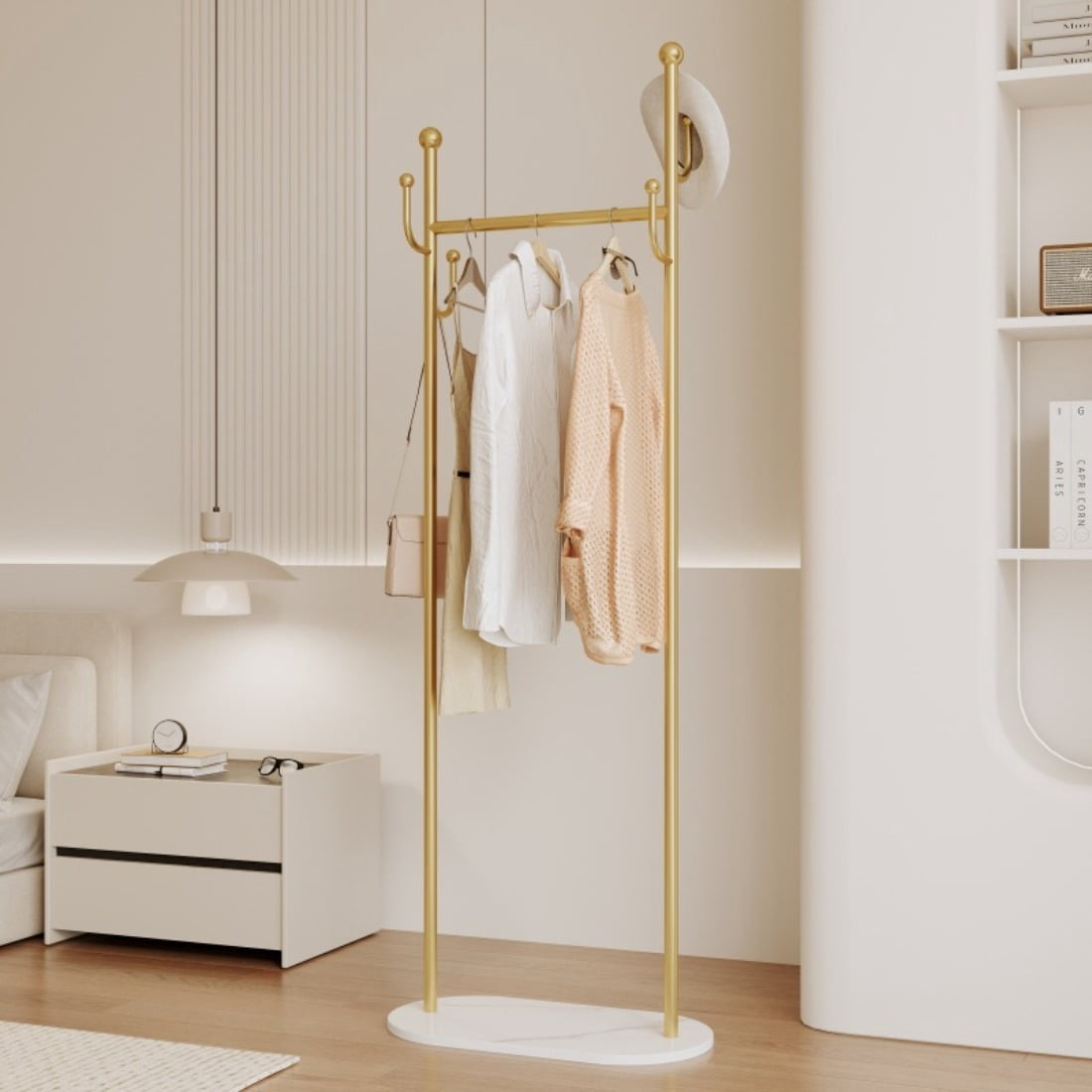 Clothing Rack, Golden Metal Freestanding Heavy Duty Clothes Rack with Marble Base, Multipurpose Garment Hanger for Bedroom, Hat, Scarf, Jacket