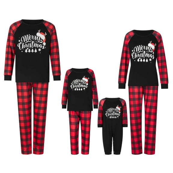 Christmas Pajamas for Family Glow In The Dark Letter Print Long Sleeve Tops   Pants Set Indoor Sleepwear