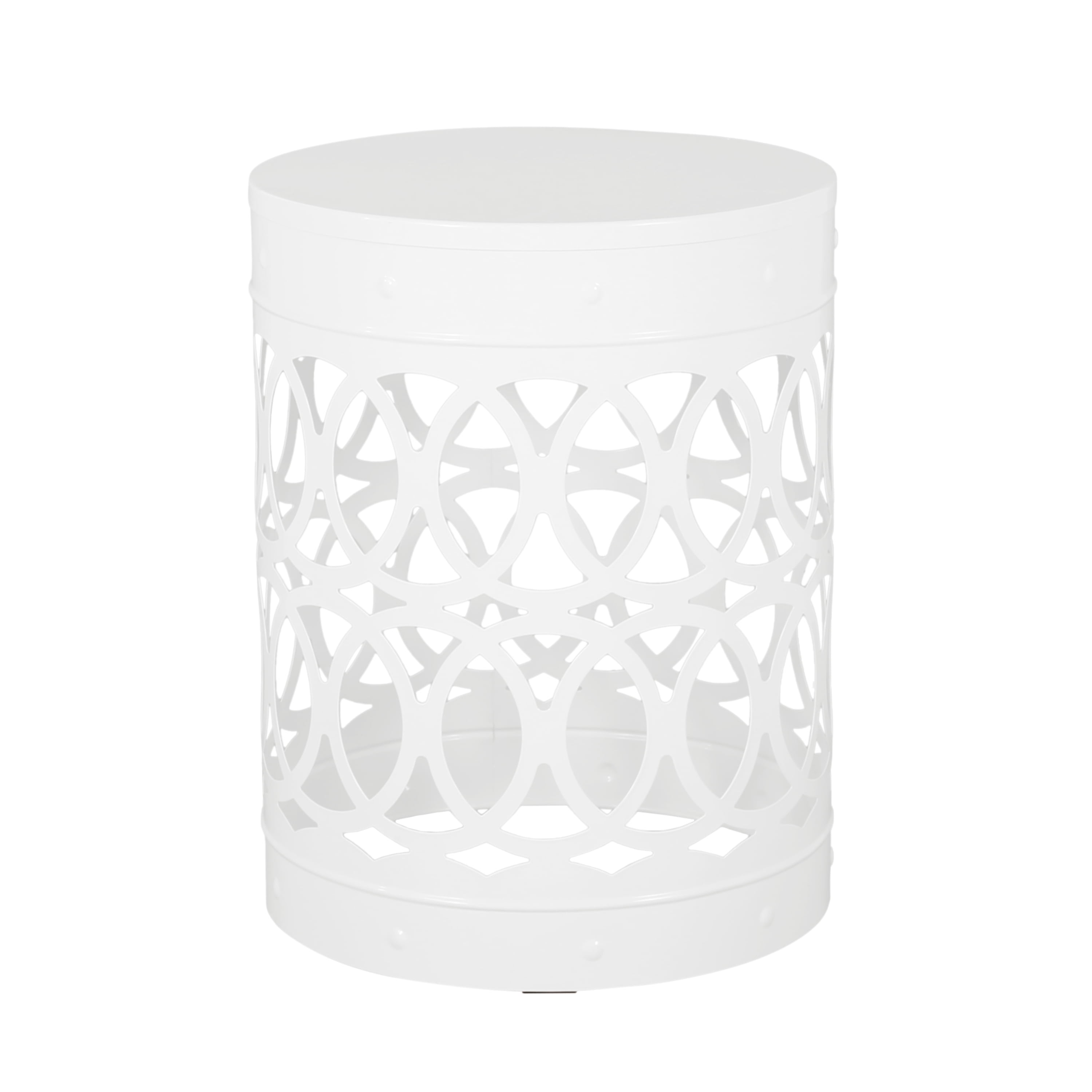 Mintazer Outdoor Side Table Set of 2, Modern Iron Cut PatioTable with Overlapping Circle Pattern, White