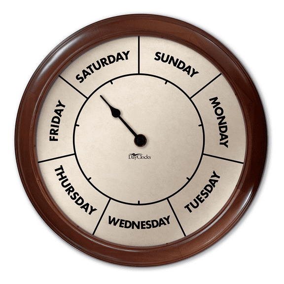 DayClocks Large Day-of-the-Week Wall Clock -- High Visibility -- with 14" Pine Wood Frame