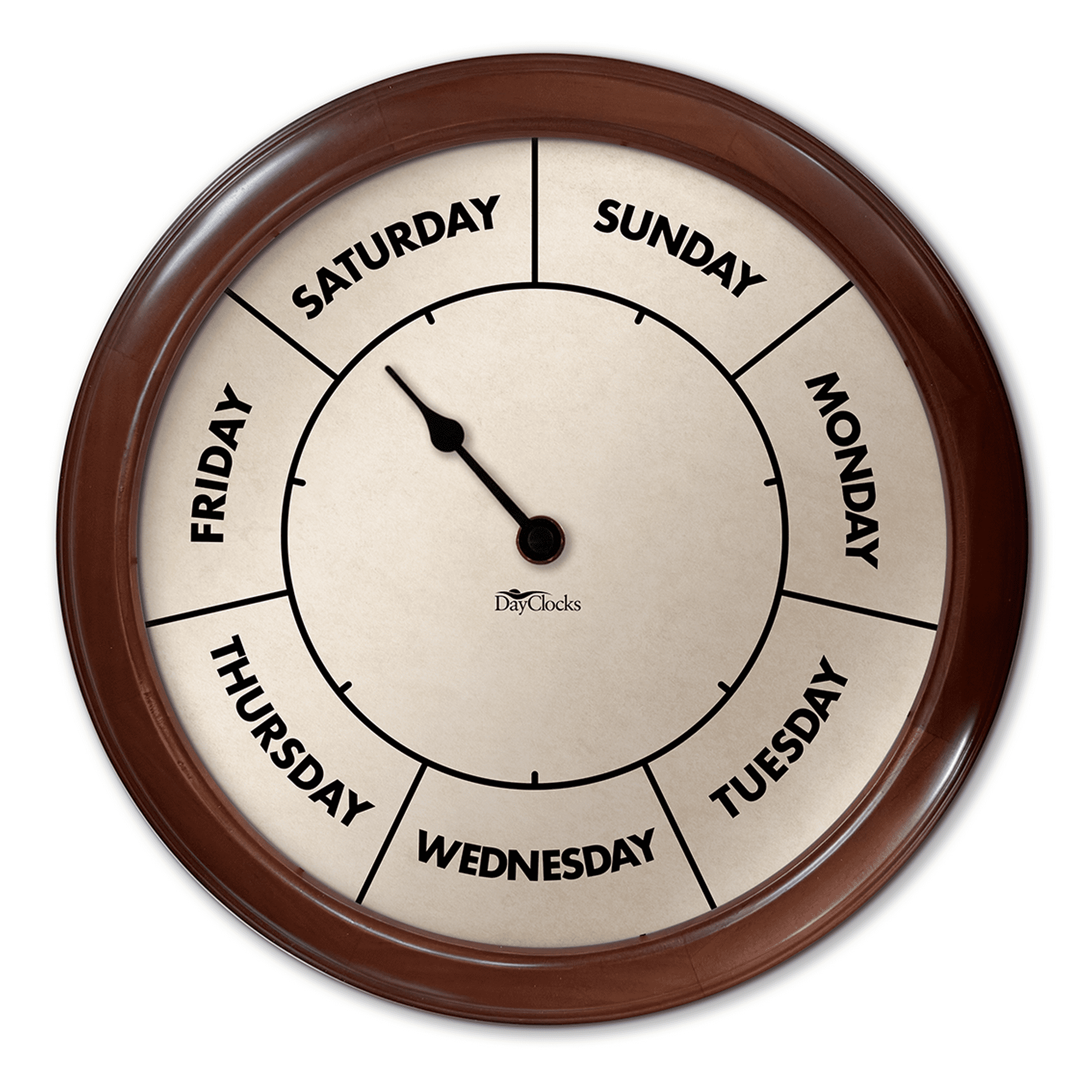 DayClocks Large Day-of-the-Week Wall Clock -- High Visibility -- with 14 Pine Wood Frame