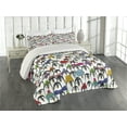 thumbnail image 2 of Ambesonne Penguin Quilted Coverlet 3 Pcs, Winter Cartoon Animal, King Size, Multicolor, 2 of 4