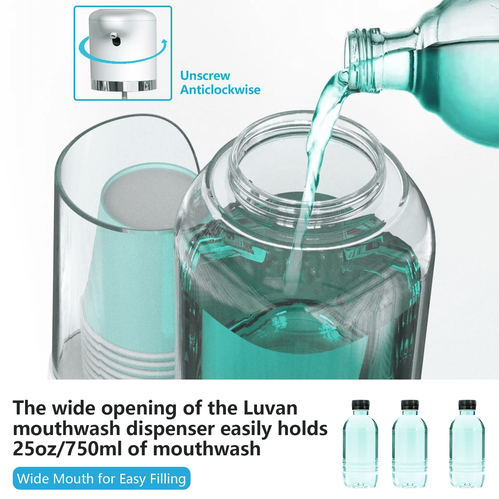 Luvan 25oz Electric Mouthwash Dispenser for Bathroom,Plastic Automatic Mouth Wash Dispenser with Cup Holder