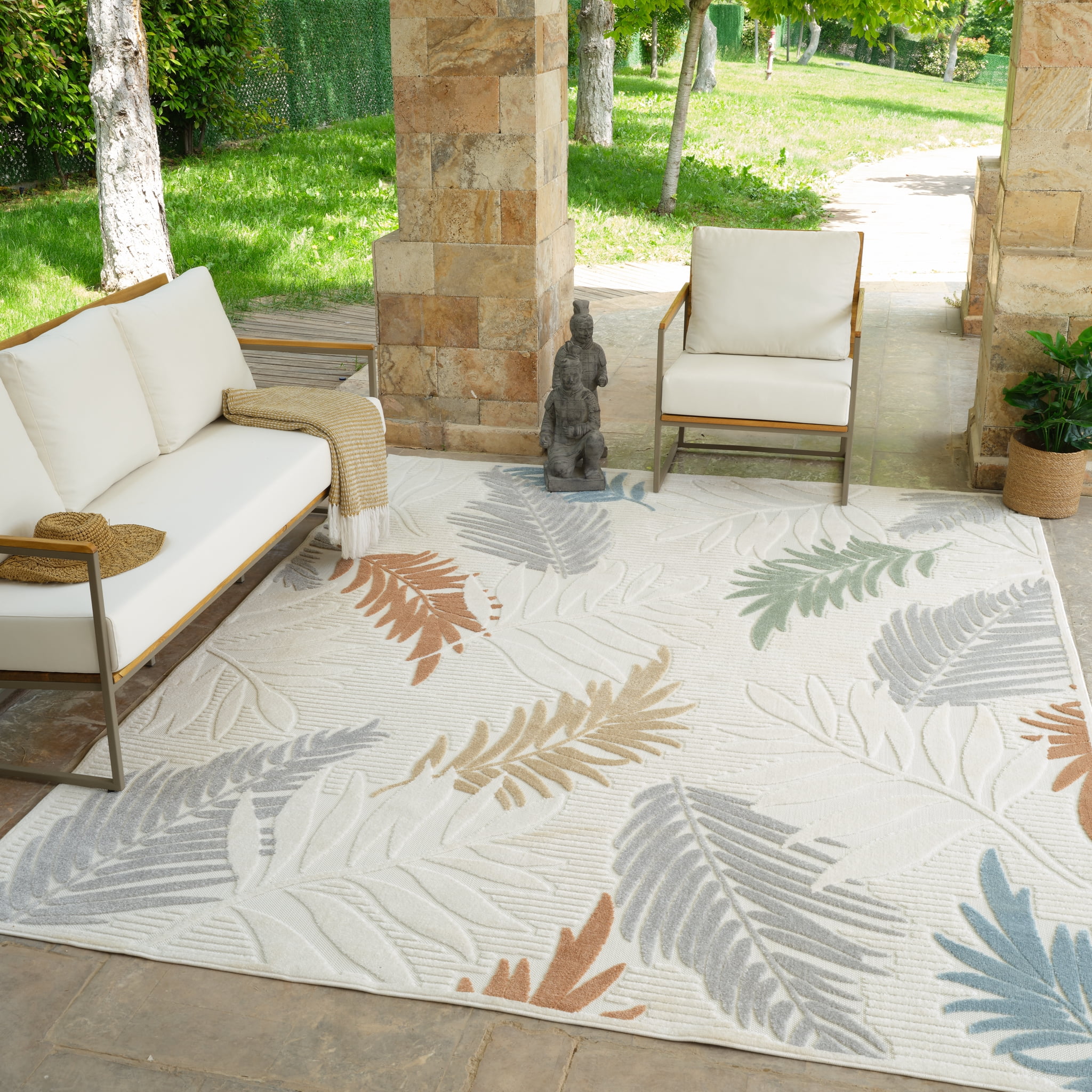 Rug Branch Alfombra Abstract Indoor Outdoor Area Rug, Cream Beige, Floral - Living Room, Bedroom, Dining Room, and Kitchen