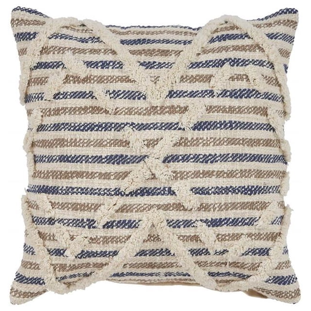 LR Resources PILLO07344BUNIIPL Textured Stripe Square Throw Pillow - Blue & Natural