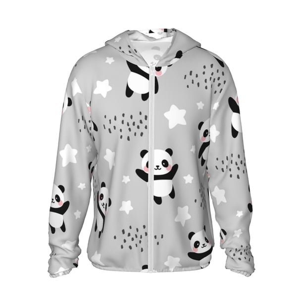 Balery Pandas Sudadera ligera de manga larga con capucha y protección solar UPF 50+ para hombre y mujer, ideal para pesca y running-Large