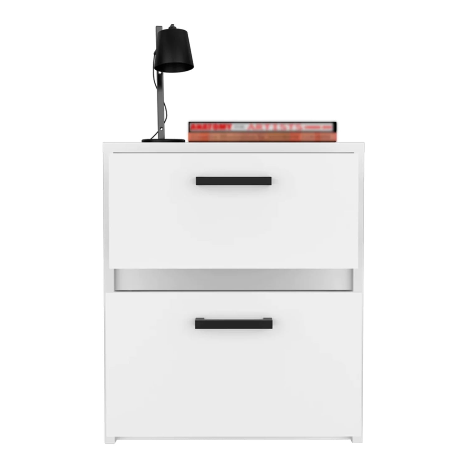 HomeRoots 19 in. Two Drawer Faux Wood Nightstand, White