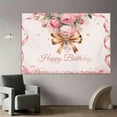 thumbnail image 5 of Golden Bow Happy Birthday Backdrop Pink Coquette Birthday Party Photography Background for Girls Women Pink Roses Green Leaves Bow Birthday Party Decorations Banner Photo Booth Props, 5 of 6