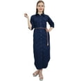 thumbnail image 2 of Bimba Casual Navy Blue Women Solid Denim Button Down Dress With Tie Waist Dori - 24, 2 of 2