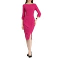 thumbnail image 2 of MODA NOVA Juniors Elegant Boat Neck 3/4 Sleeves Wear-to-Work Midi Split Sheath Dress, 2 of 5