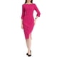 thumbnail image 2 of Vestido de Sheath para mujer Inspire Chic, con cuello barco, mangas 3/4, dobladillo dividido, vestido midi para el trabajo, fucsia, 2XL, 2 of 6