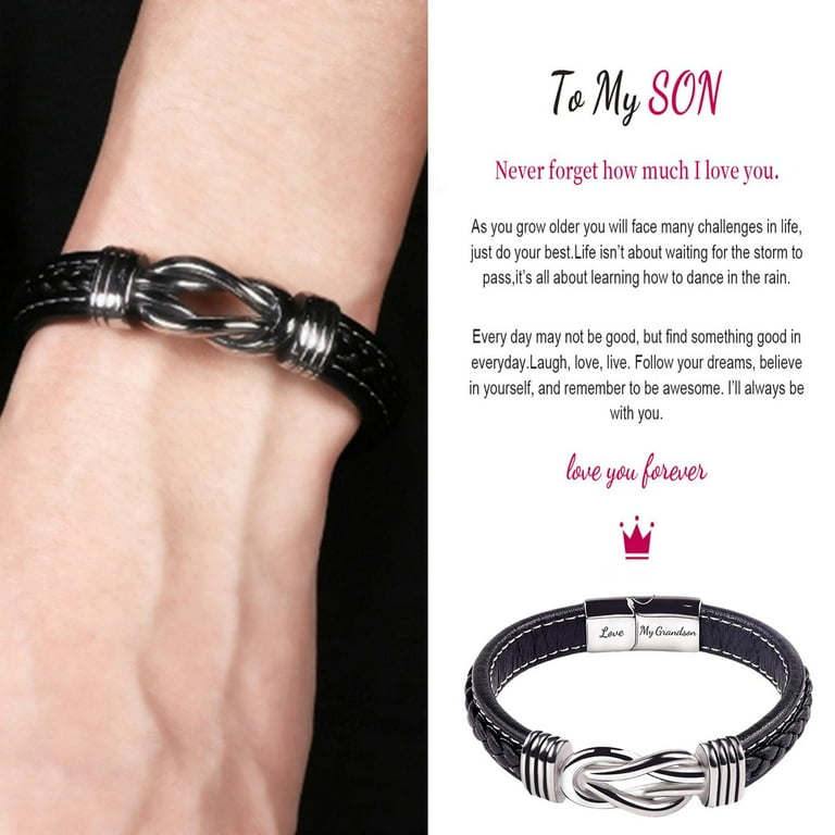 Mother and Son Forever Linked Together Braided Leather Bracelet