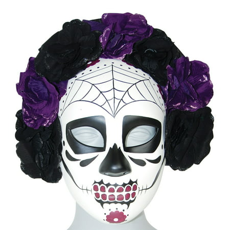Day Of The Dead Sugar Skull  Eye Mask Purple Roses Dia De Los Muertos
