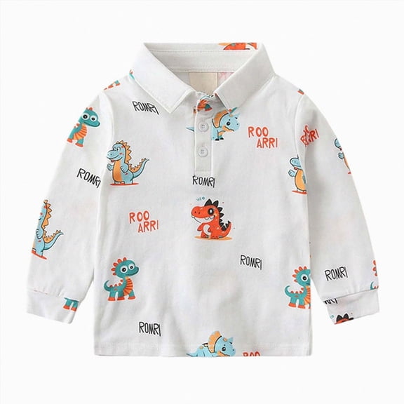 WUANDIXFA Dress Shirt for Boys Toddler Boy's Polo Shirts Long Sleeve Casual Polo Shirt Comfortable Daily Pullover Tshirt,White,5-6 Years