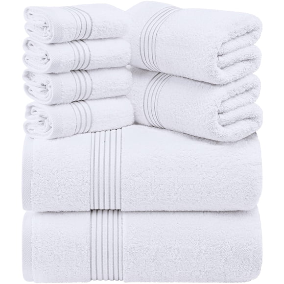 Juego de toallas Utopia Towels, 8 piezas, 100% algodón hilado en anillos, blanco