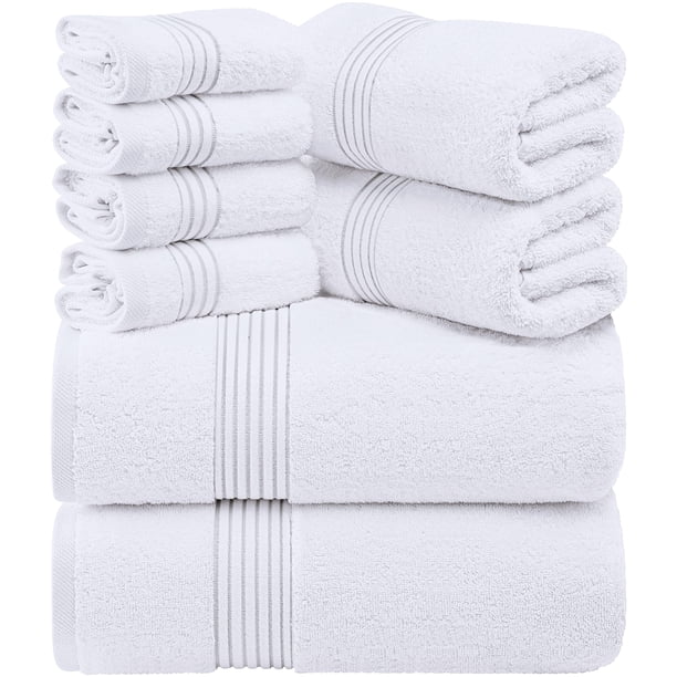 Juego de toallas Utopia Towels, 8 piezas, 100% algodón hilado en anillos, blanco