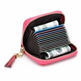 thumbnail image 4 of HAWEE RFID Credit Card Wallet for Women Accordion Genuine Leather 15 Slots Case Card Holder Tassel Pendant, Rose Red, 4 of 6