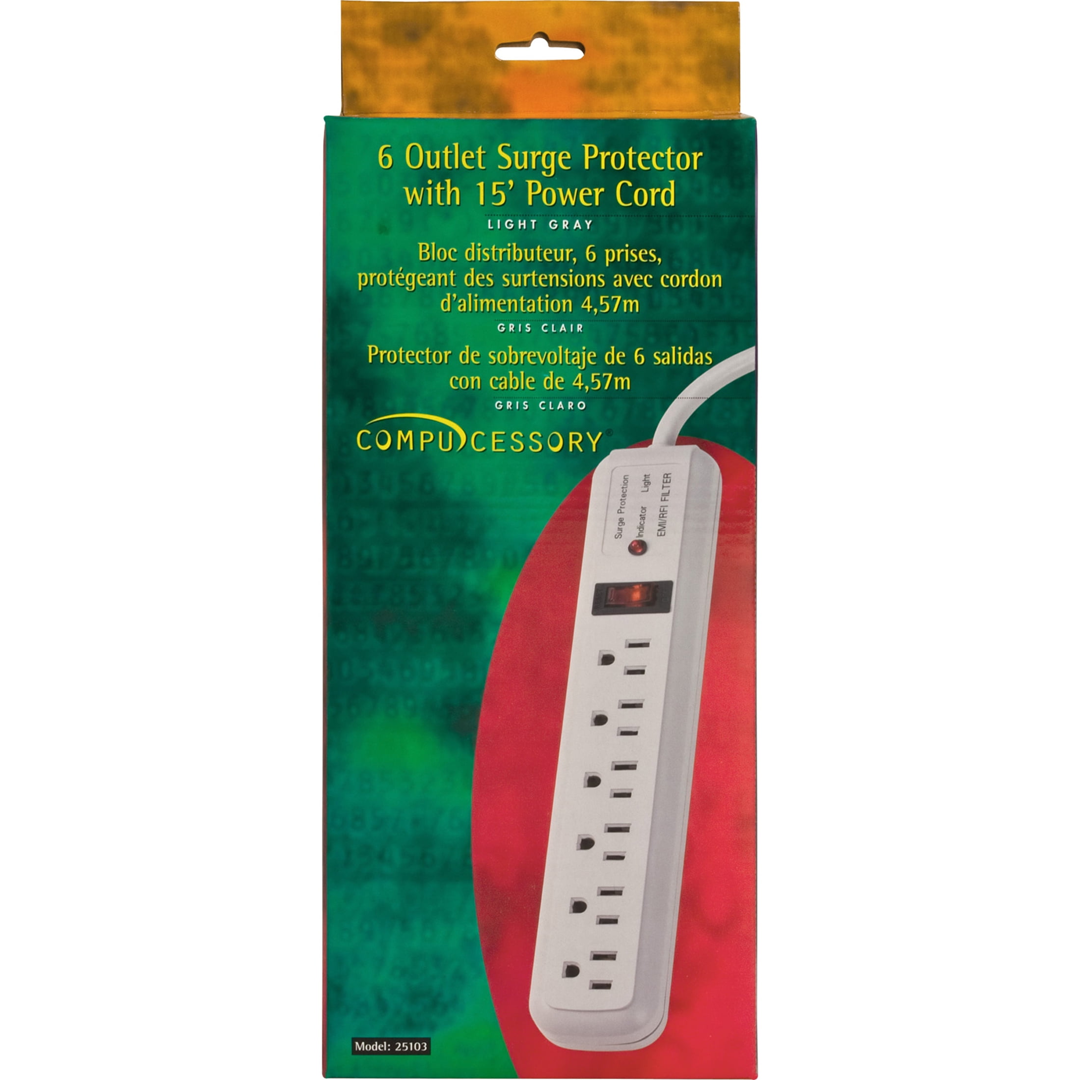 Compucessory, CCS25103, 6-Outlet Office Surge Protectors, 1 Each, Light Gray