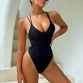 thumbnail image 6 of kpoplk Women's One Piece Swimsuit Tummy Control Deep V Neck Double Straps Crisscross Back Tie Bathing Suit Black,S, 6 of 7